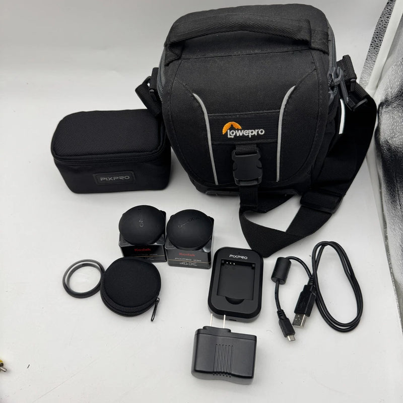 Kodak PIXPRO SP360 2X Bundle 4K VR CAMERA Vlogger PRO Charger Cover Cases