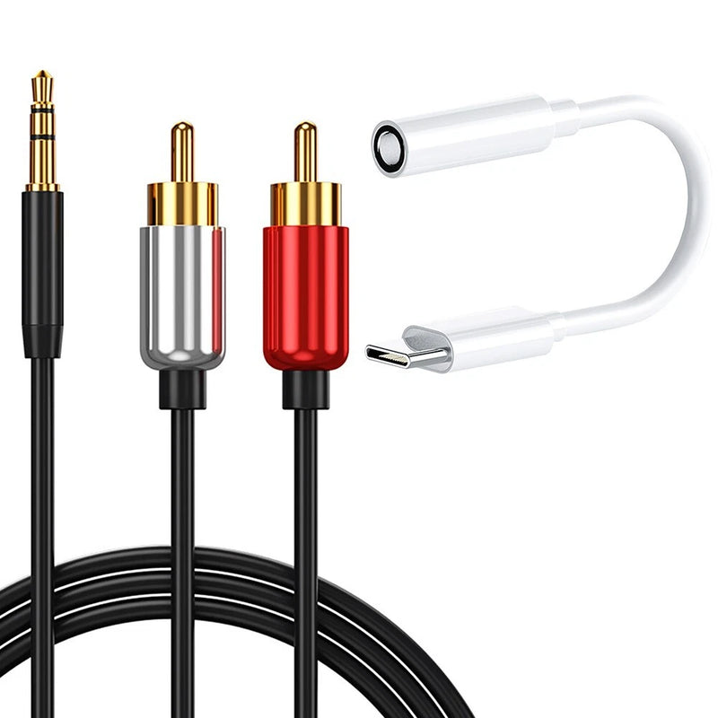 Type C 3.5mm Audio Jack Adapter with Smart DAC Chip + RCA Audio Cable USA Seller