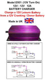 HORSEBOX 12V to 12V BATTERY TO BATTERY CHARGER 12A 144W Model E931 13V Turn On Battery