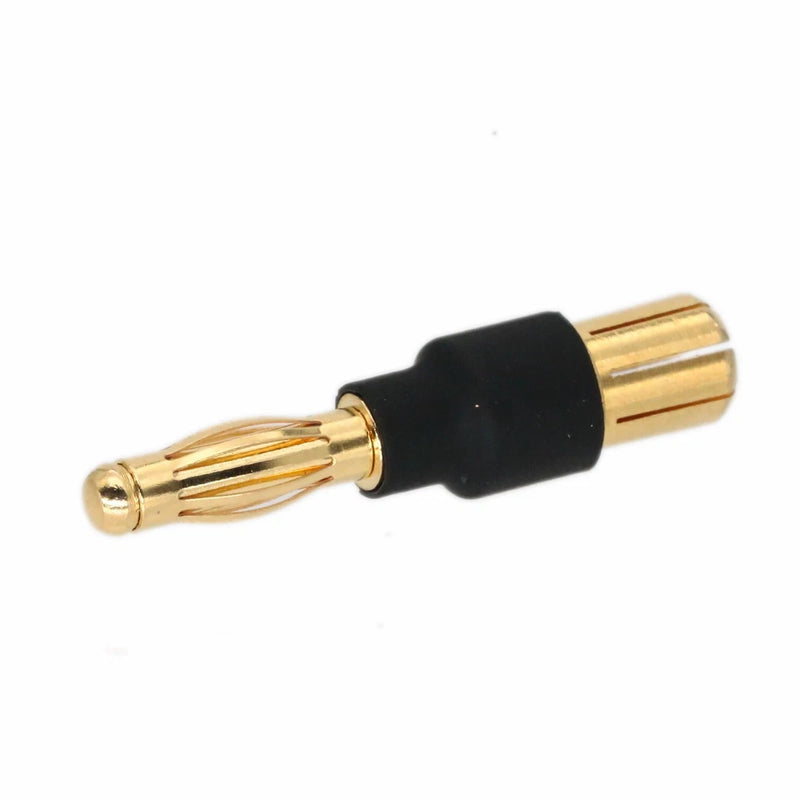Bullet banana plug adapter, 4mm male to 6.5mm male, gold pins with black insulator