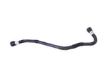Battery cooling radiator outlet hose, dark ribbed rubber with molded fittings and clamps