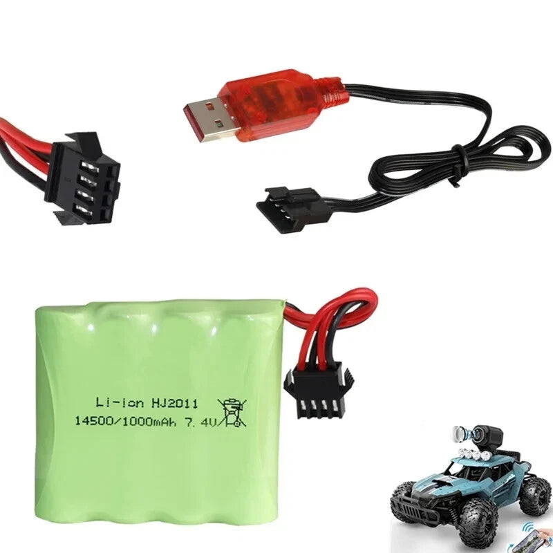 7.4V 1000mAh Lipo Battery + charger For DE36W 1:16RC Off-Road 4WD Climbing Drift