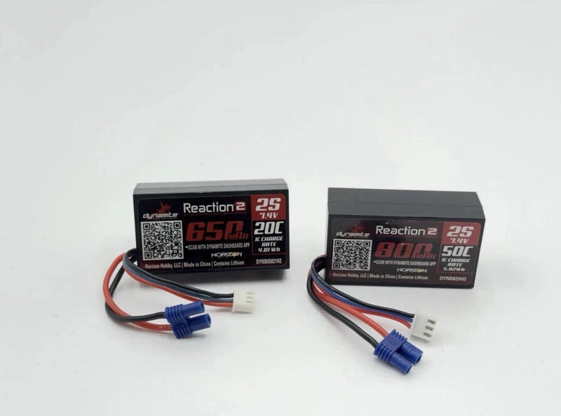 2x Dynamite Reaction 2 2S LiPo Battery 7.4V Great Shape
