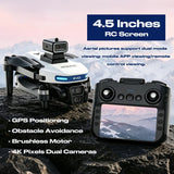 4K Cameras GPS Drone, 4.5'' RC Screen, Brushless Motor, Auto Return, 2 Batteries