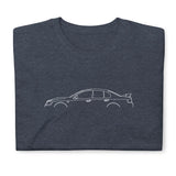 Dark heather gray t-shirt with white car side graphic