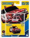 Red 1970 Honda N600 off-road die-cast car in Matchbox Collectors blister pack