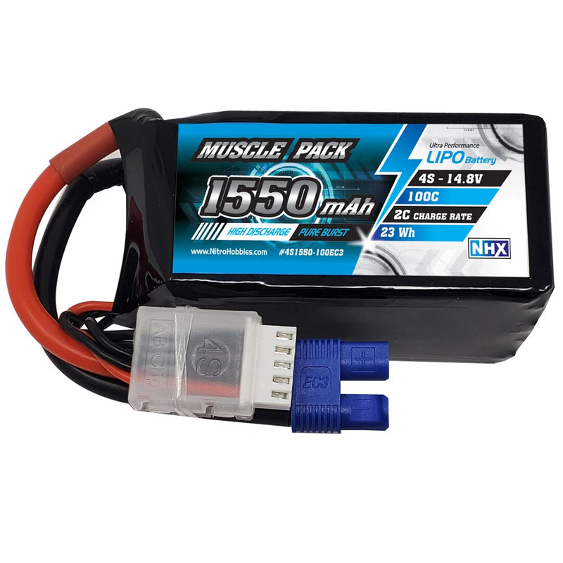 NHX Muscle Pack 4S 14.8V 1550mAh 100C Lipo Battery w/ EC3 Connector FPV Drone Battery