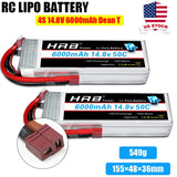 2pcs HRB 14.8V 4S LiPo Battery 6000mAh Deans T Plug for RC Car Truck 1/10 1/8
