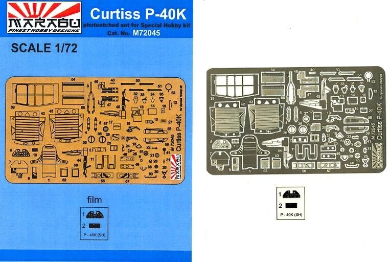 P-40K Warhawk photo-etched model detail set with two metal fret sheets