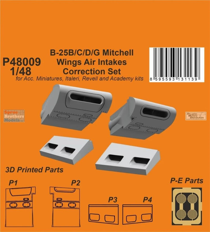 1/48 B-25 Mitchell wings air intake detail resin set, 3D printed parts in gray