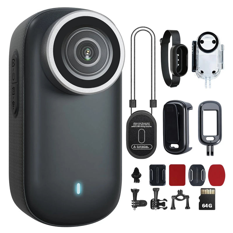4K Mini Action Camera 64GB Thumb POV Portable Body Cam Wearable Video Recorde...
