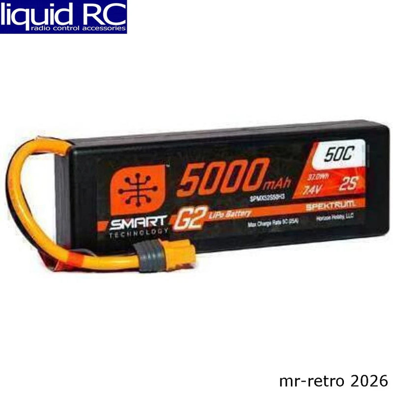 Spektrum X52S50H3 5000mah 2s 7.4v Smart G2 LiPo 50c Hard Case; Ic3 Battery