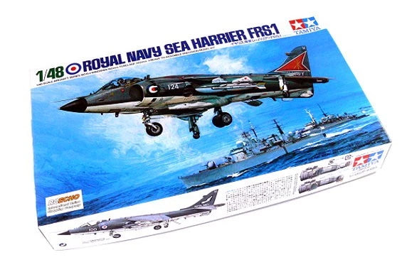 Tamiya 1/48 Royal Navy Sea Harrier FRS1 airplane model kit in retail box