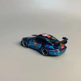 1:64 Porsche RWB 993 964 Diecast Model Car Electroplated Blue Gulf Display Base