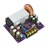 DC step-down power module PCB with copper inductor and terminal block, purple board