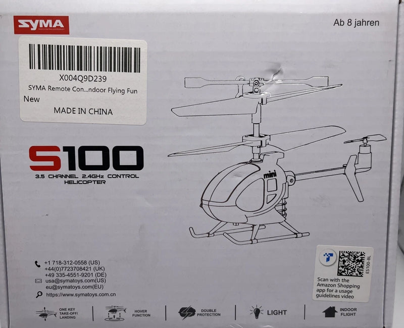 SYMA S100 Mini RC Helicopter with Gyro Stabilizer,Altitude Hold, 3.5 Channel.NEW