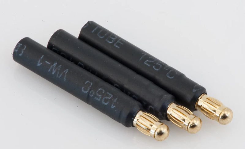 Bullet plug adapter set, three black connectors with gold contact pins for 3.5mm to 4mm