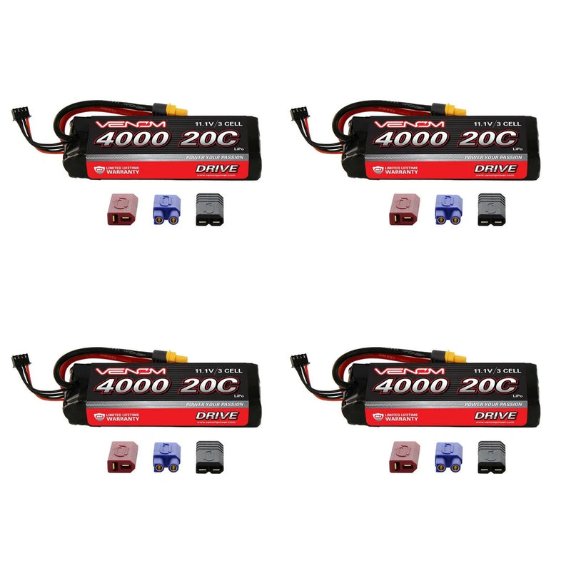 Venom 20C 3S 4000mAh 11.1V LiPo Battery with Universal Plug System x4 Packs Battery