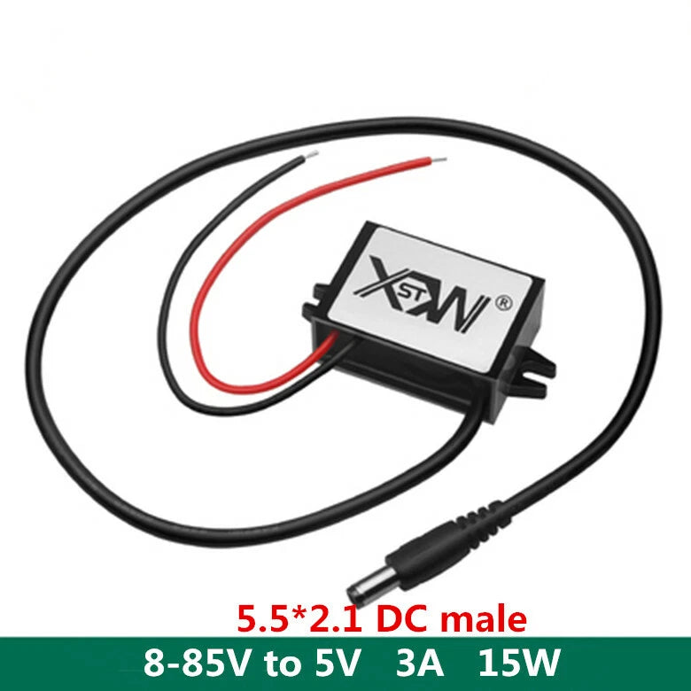 8-85V to 5V 3A 15W converter 12V~72V to 5V car phone 5.5*2.1 DC male charger