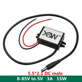 8-85V to 5V 3A 15W converter 12V~72V to 5V car phone 5.5*2.1 DC male charger