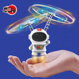 Hand-controlled flying astronaut robot toy with glowing ring hovering