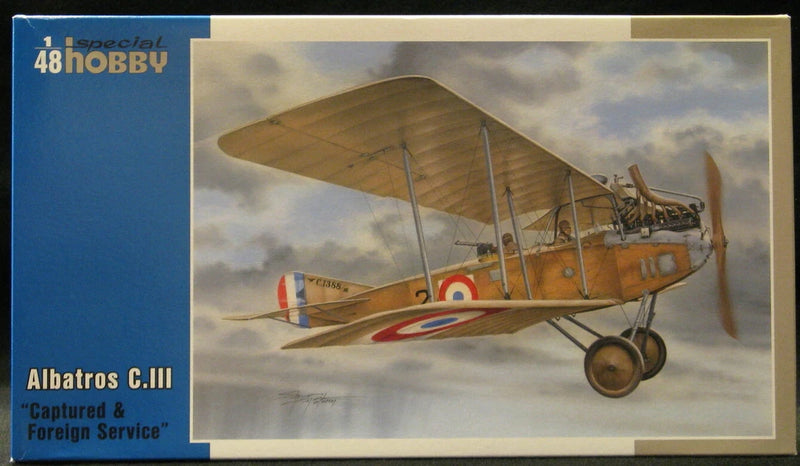 1/48 biplane aircraft model kit box art, captured foreign service markings