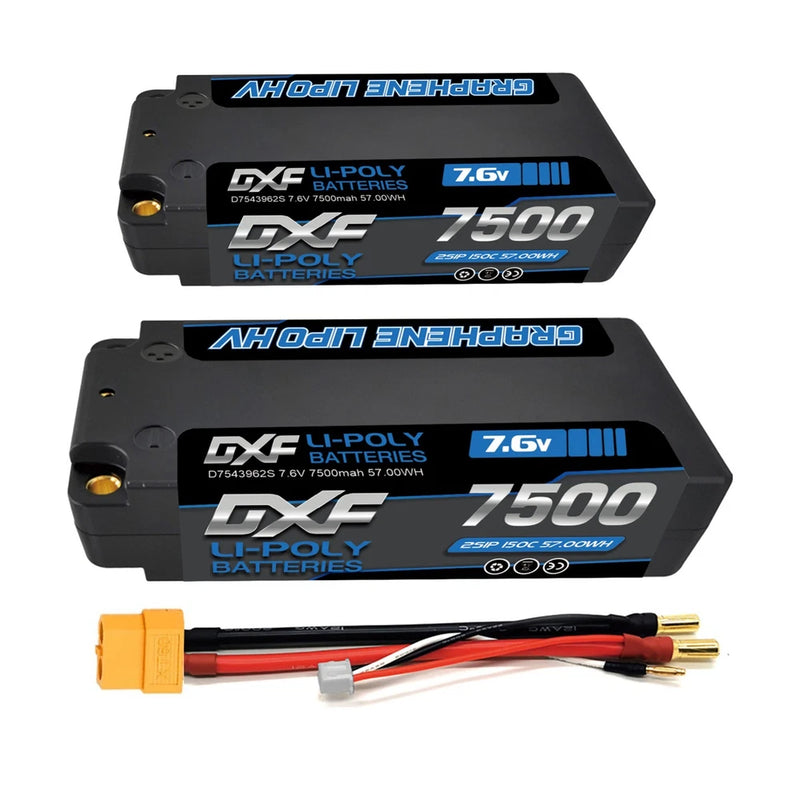 2x DXF 7500mAh 2S 7.6V 150C HV  MIDDLE Lipo Battery 5MM 1/8 BUGGY TRUCK