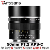 7Artisans 50mm F1.2 APS-C Manual Focus Lens for Sony E Fuji X Nikon Z M4/3 Mount