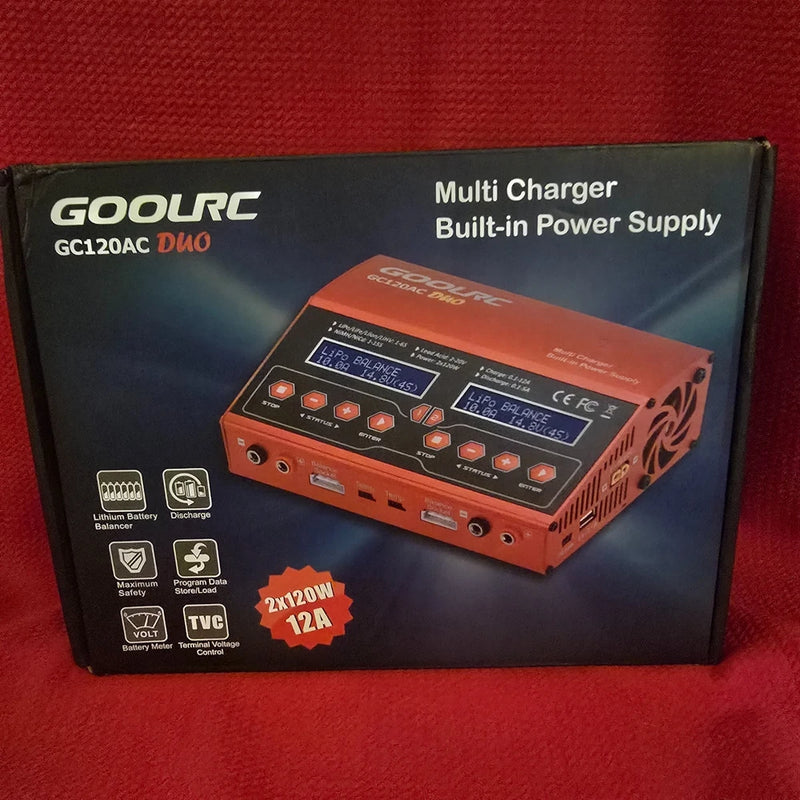 GooRC GC120AC DUO Dual Charger 2x120W 12A RC Battery Charger w/ Box & Leads Battery