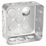 Metal junction box with mounting holes and circular knockouts, silver finish