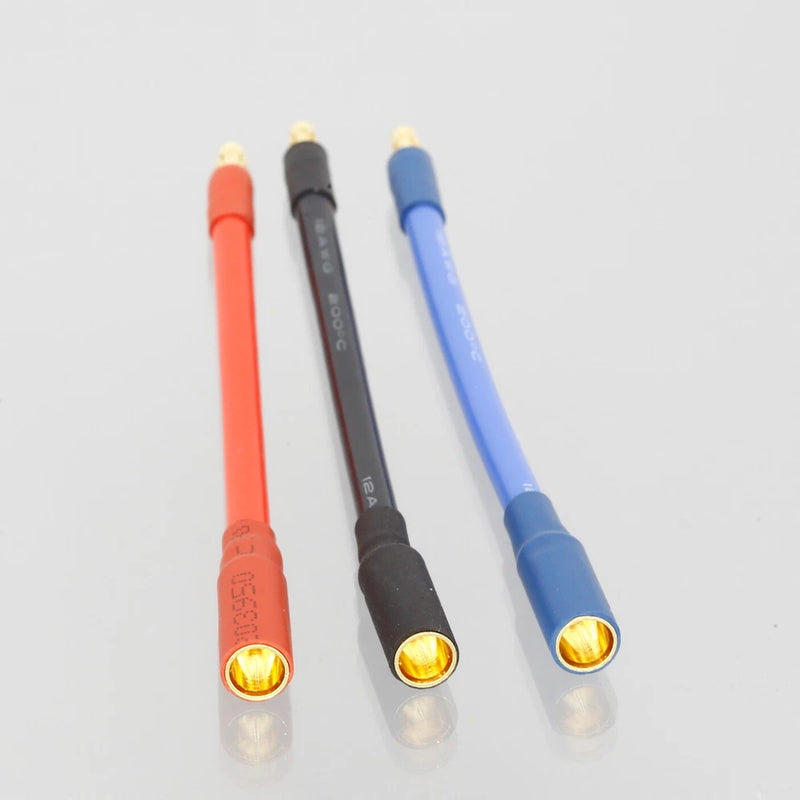 RC bullet connectors (3-pack) in orange, black, and blue with gold tips