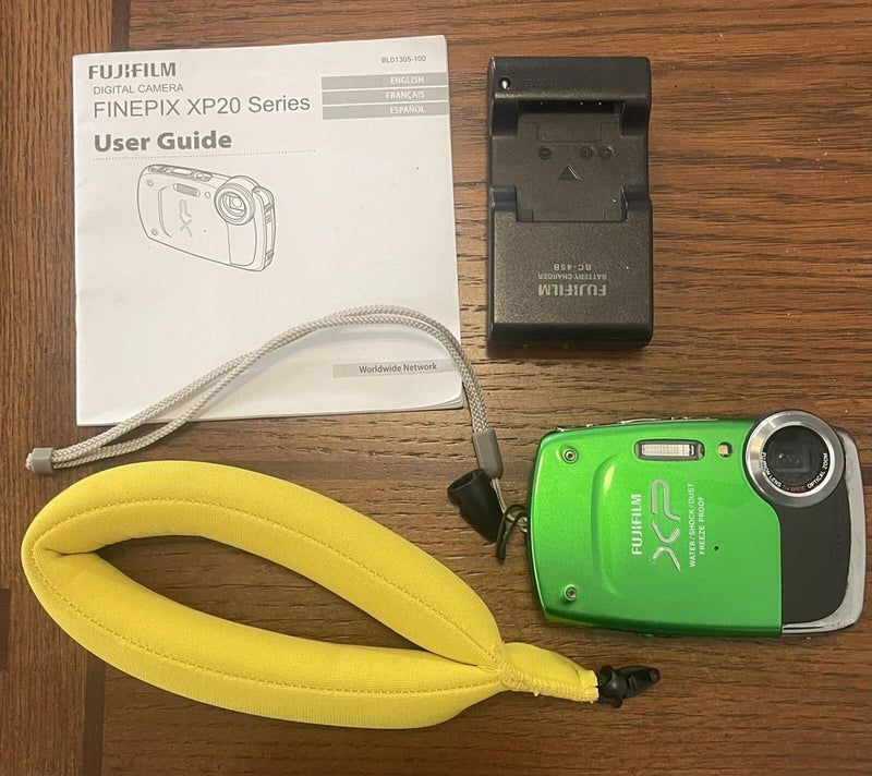 Fujifilm XP20 GREEN Digital Camera Water Shock Dust Freeze Proof Charger Battery