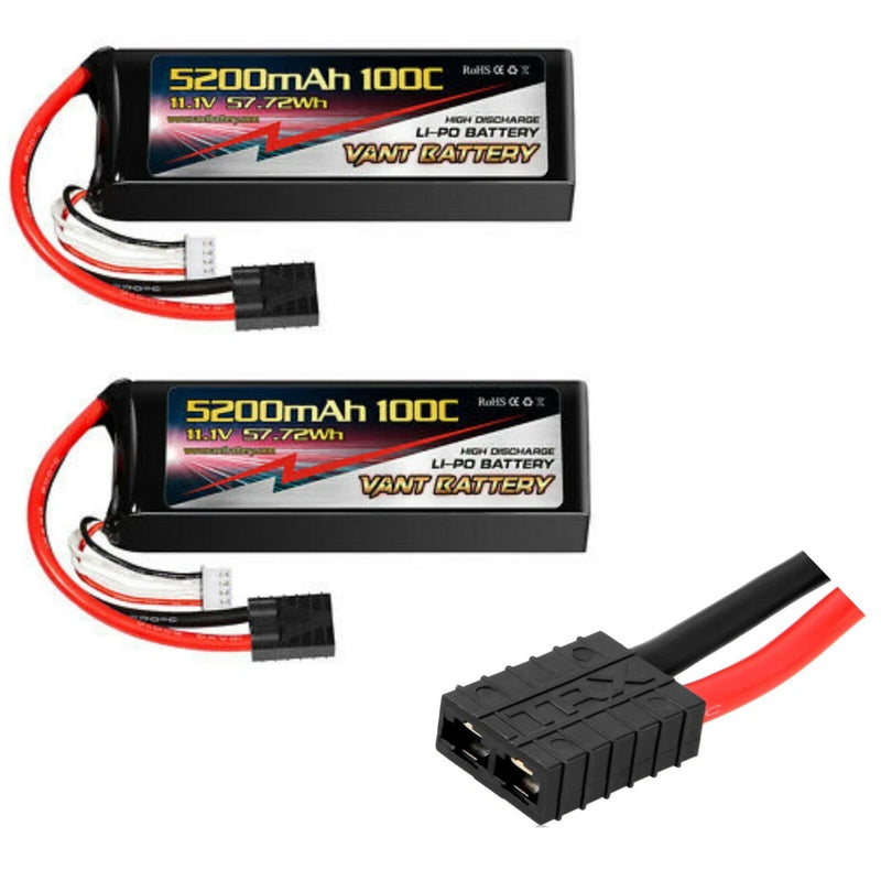 2 PACK  VANT 5200MAH 3S 11.1 100C LIPO BATTERY FITS TRAXXAS PLUG POWERHOBBY