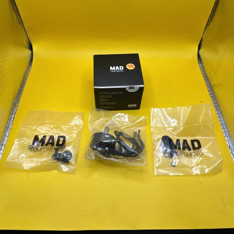 MAD Components drone motor kit box with sealed hardware parts in plastic bags