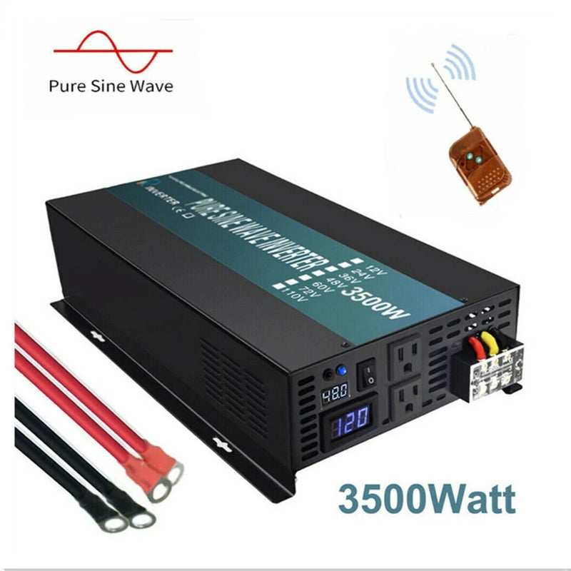 3500W Pure Sine Wave Inverter 48V DC to 120/220V Car Home Remote Switch