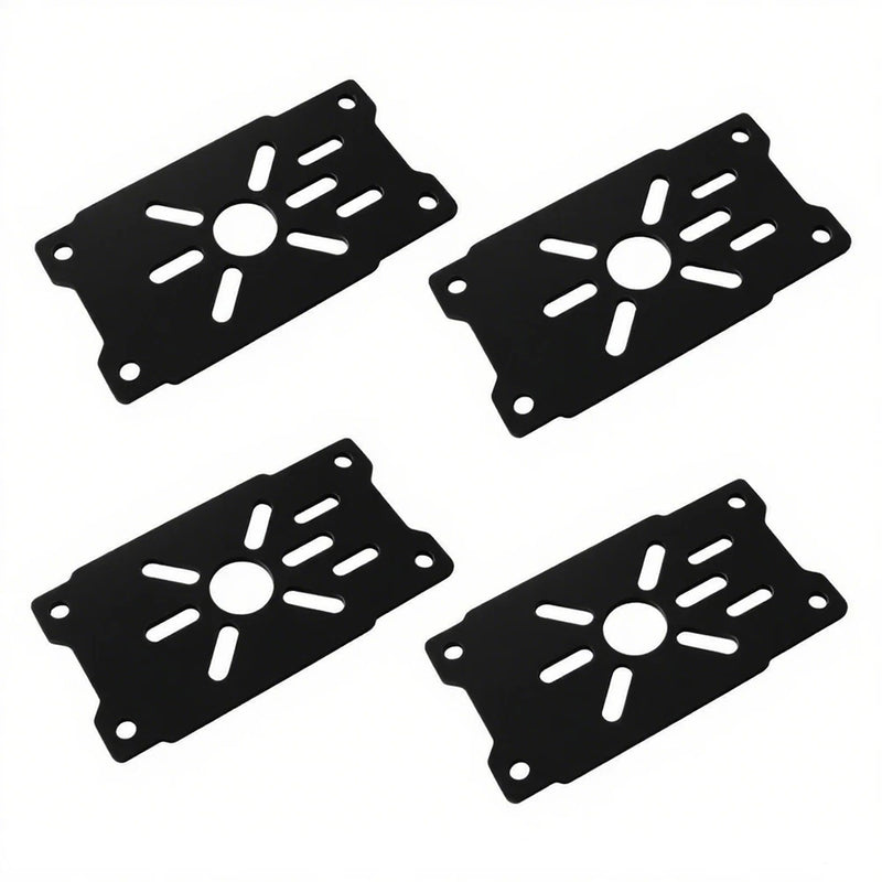 Set of 4 black motor mounting boards with circular and slot cutouts