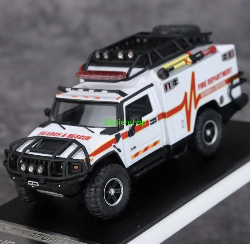 GB MK 1:64 White H2 Fire Dep. Rescue Vehicle ORV Model Diecast Collect Car