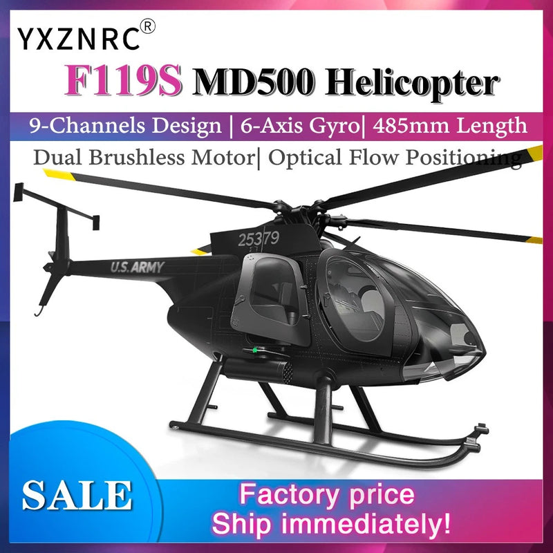 YUXIANG F119S MD500 RC Helicopter RTF 9CH GPS Altitude Hold Plane Black DHL/UPS