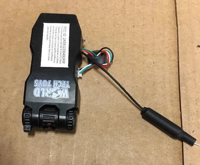 Black GPS drone streaming camera module with attached wiring and antenna cable
