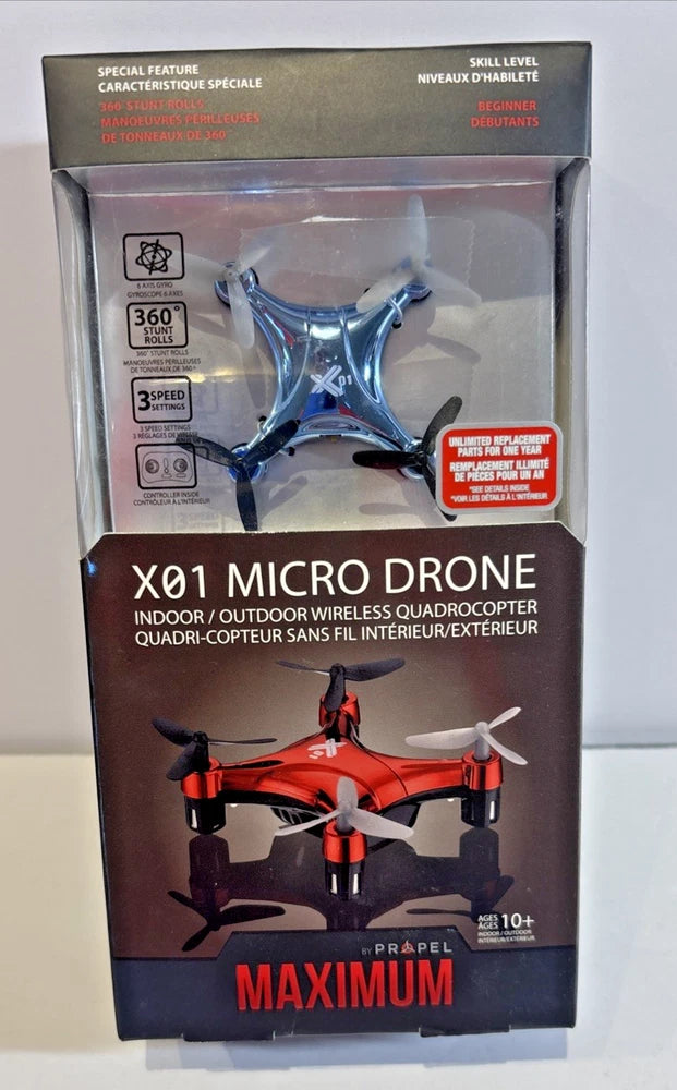 Propel X01 micro quad drone in retail box, red with four propellers