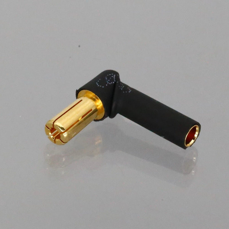 90-degree bullet adapter with 4mm gold female to 5.5mm male plug connector