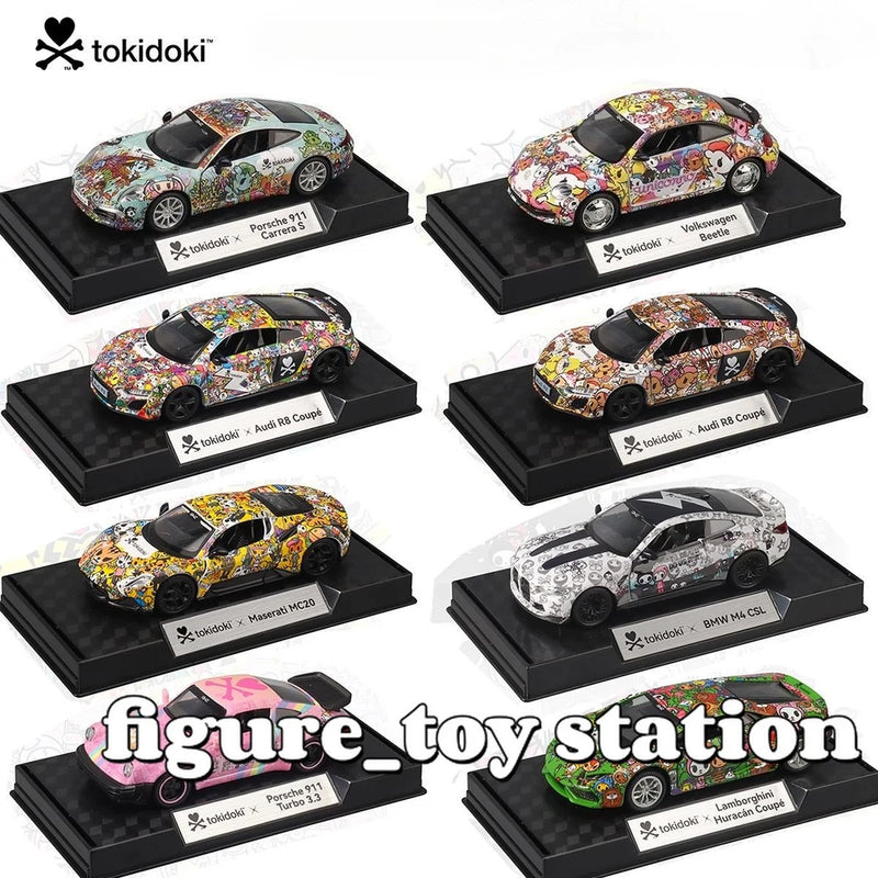 Tokidoki 1:36 supercar model set on display bases