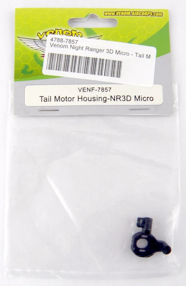 RC helicopter tail motor housing, dark blue plastic part in sealed bag