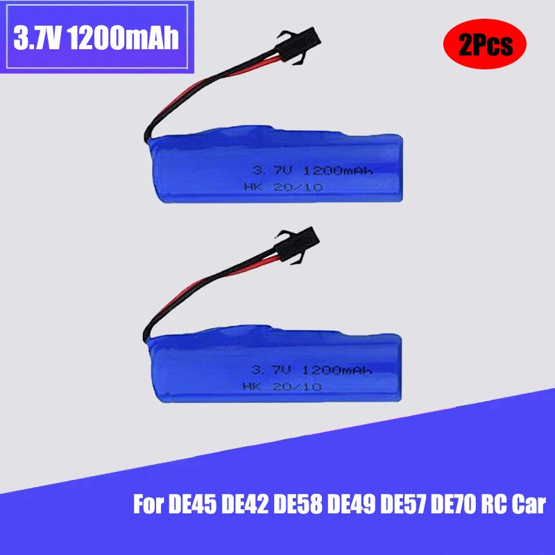 2Pcs 3.7V 1200mAh 5C Li-ion Battery for DE45 DE42 DE58 DE49 DE57 DE70 RC Car