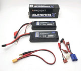 Radient SuperPax RC LiPo battery pack set with two packs and wiring/connectors