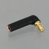 90-degree bullet connector adapter, black housing with gold 4mm/3.5mm contacts