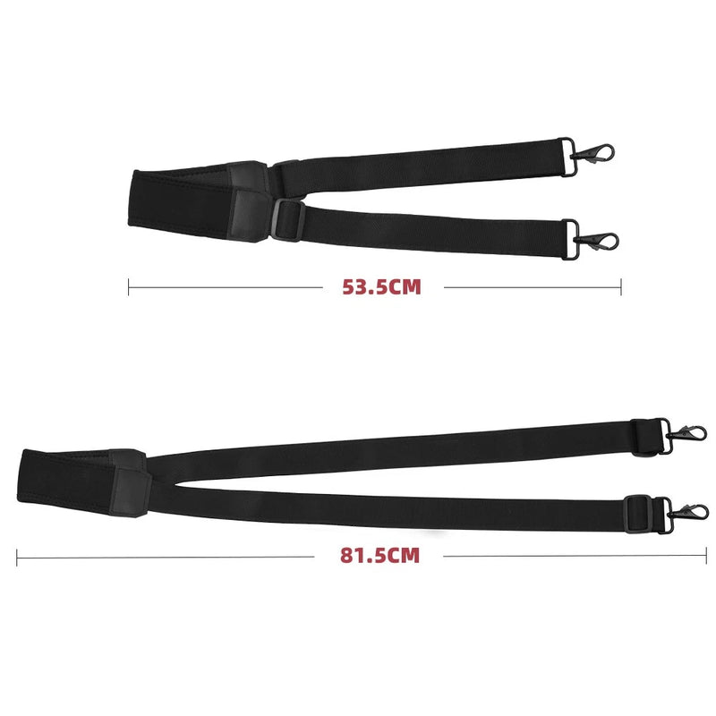 Adjustable black neck lanyard strap with wide padding and two metal clips, 81.5cm