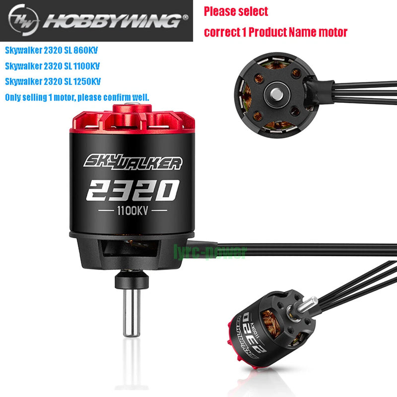 Hobbywing Skywalker 2320 brushless drone motor, red terminal cap, shaft