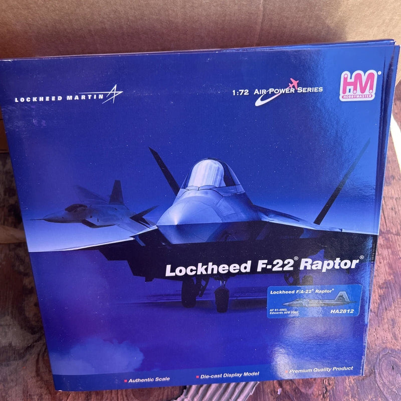 Aviation model aircraft box, Lockheed Martin F-22 Raptor 1:72 scale, blue packaging