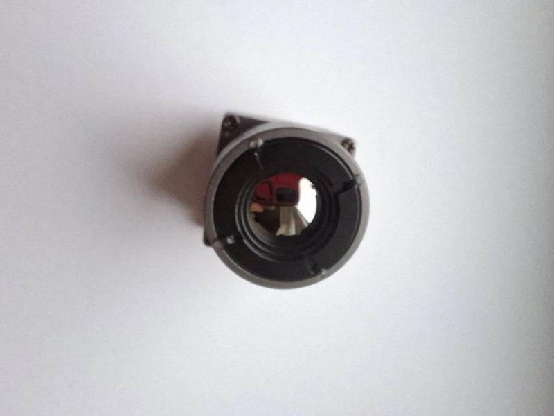 Thermal camera lens module with black housing and circular glass front